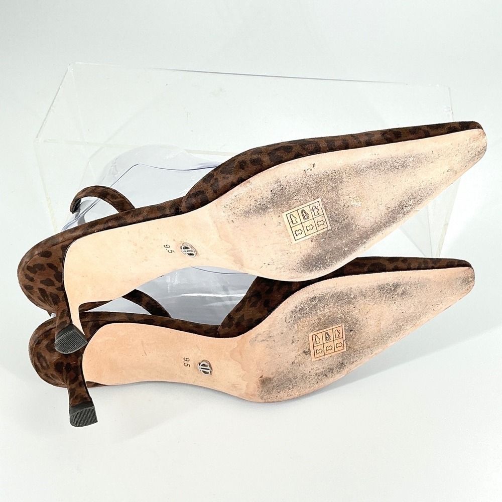 PAIGE Size 9.5 Leopard Print Suede Slingback Kitten Heels Pointed Toe Brown Aven - Picture 6 of 11